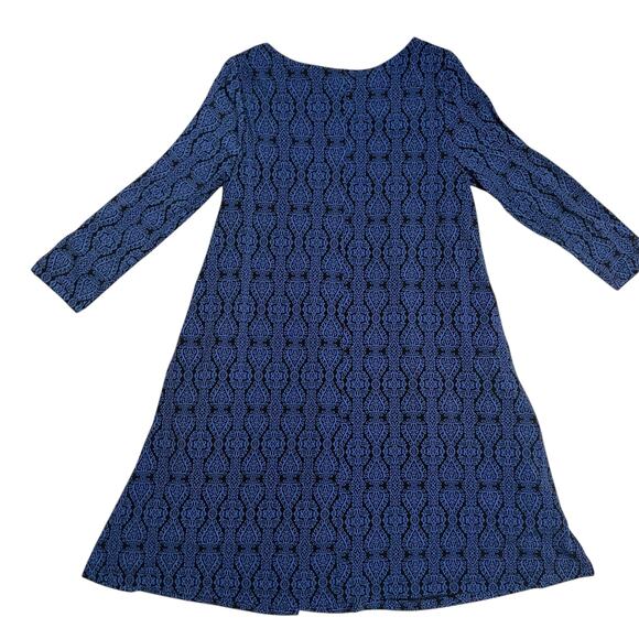 Nicole Miller New York Black Blue Print 3/4 Sleeve Shift Swing Dress Size Small - Picture 4 of 9